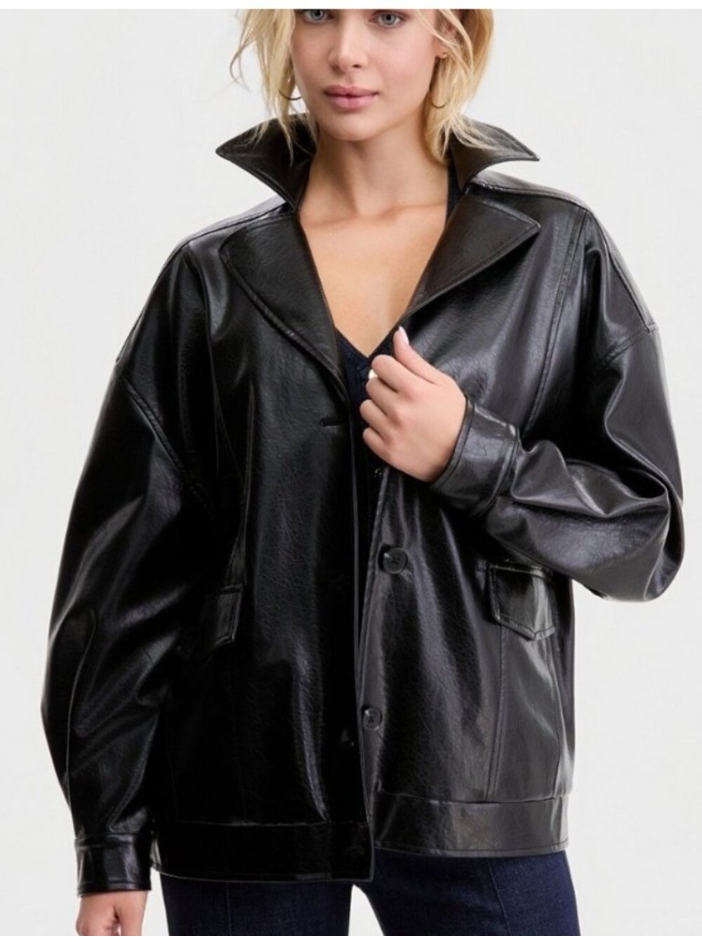 Guess Fransiska 80s Loose style Womens Faux Leather Jacket Black Size Medium